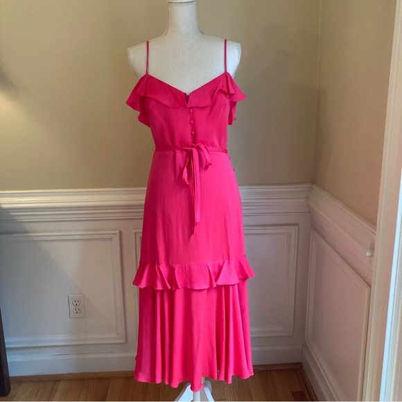 Milly Ruffle Milly | Dresses | Milly Bright Pink Silk Ruffle Button Midi Cami Slip ...